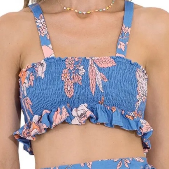 Maaji Floret Kelsey Cover-Up Top, Blue/Orange/Pink Floral, Medium, NWT - Picture 2 of 16